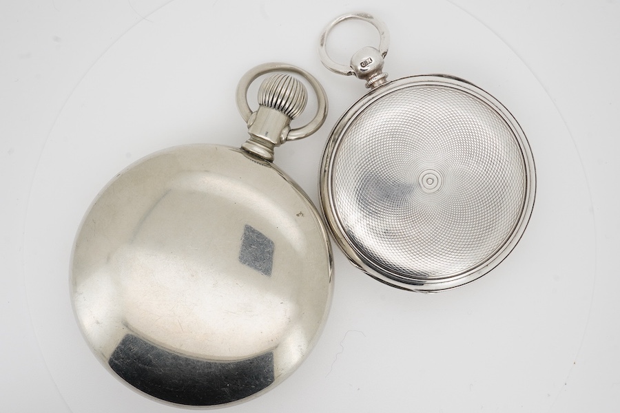 A late Victorian silver hunter key wind pocket watch, with Roman dial and subsidiary seconds, together with an Elgin imitation silver open faced pocket watch. Condition - poor to fair